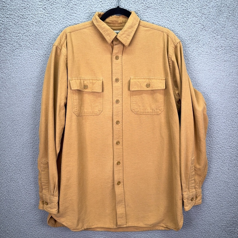VTG LL Bean Shirt Mens LT Tan Chamois Cloth Button Outdoor Chore Rugged 80s 90s